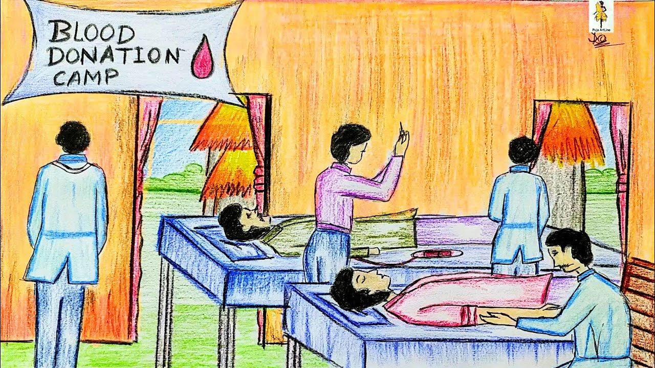 how to draw blood donation camp/raktadan shibir drawing/poster drawing