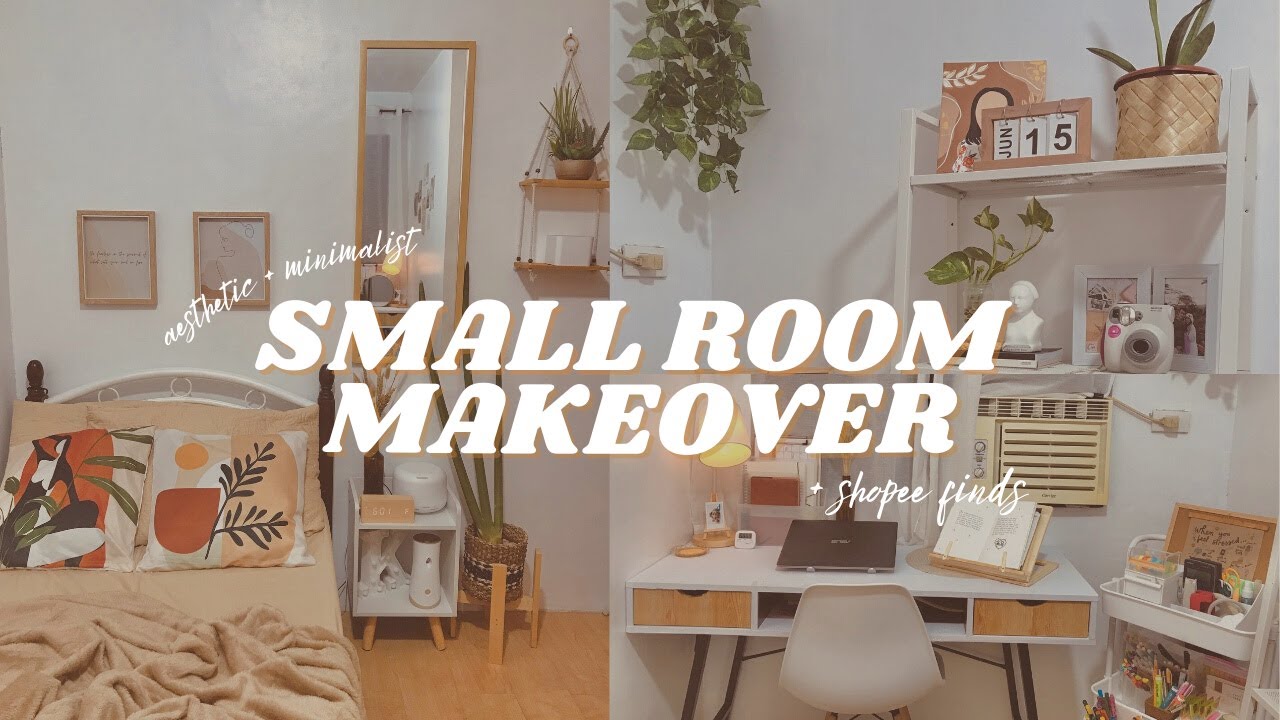 small room makeover | aesthetic & minimalist + shopee finds - YouTube