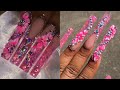 PINK GLITTER 3D FLOWER FREESTYLE NAILS 🌺 | ACRYLIC NAIL TUTORIAL ✨