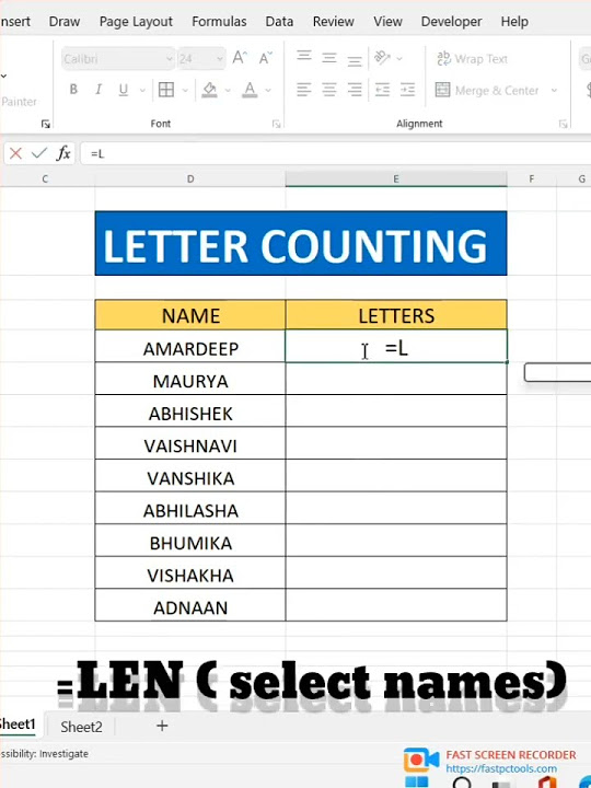 how-to-count-alphabets-in-a-letter-in-excel-youtube