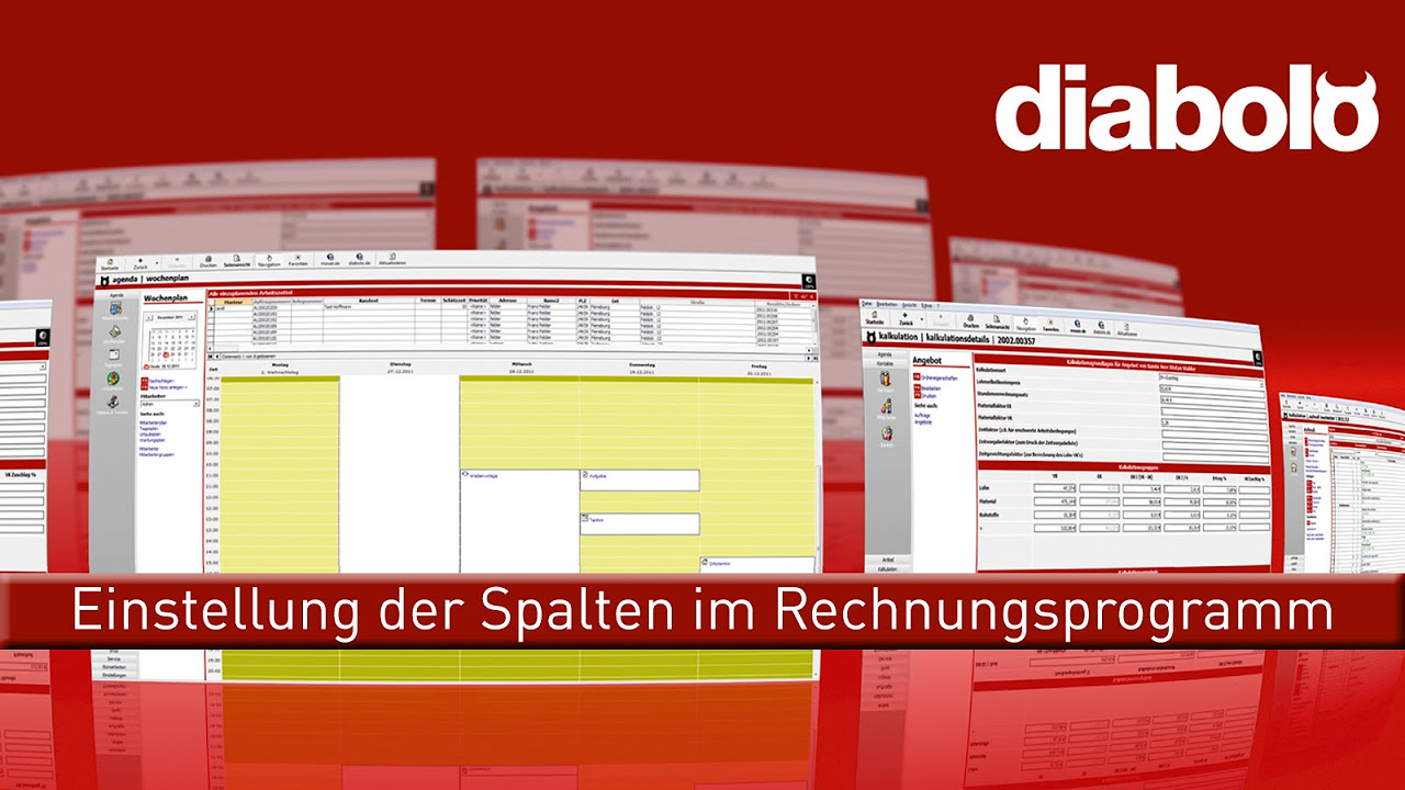 Update 11. Einstellung der Spalten im Rechnungsprogramm