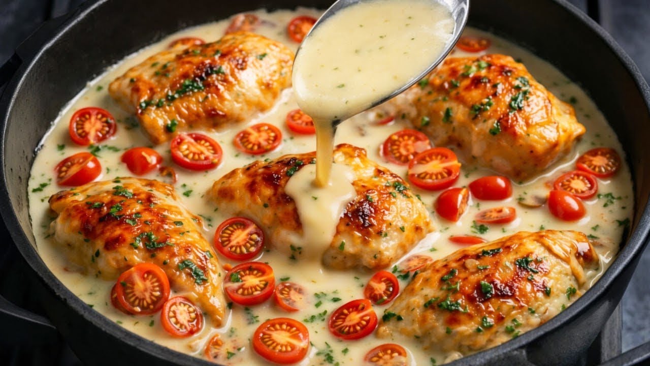 Ich habe so etwas noch nie gegessen, Knuspriges Hähnchen in Sahnesauce mit Knoblauch und Parmesan!