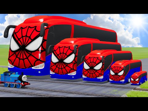 Big & Small Bus Spiderman vs Train Thomas | BeamNG.Drive