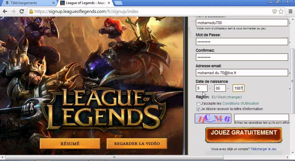 comment crée un compte et telecharger league of legend YouTube