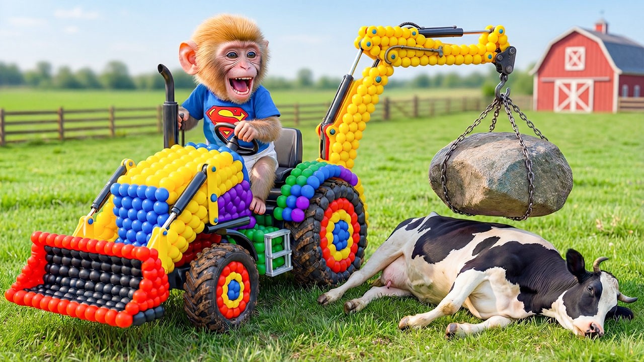 🐒🚜🐄 Monkey iZi Uses a JCB to Rescue a Dairy Cow from a Huge Rock! 🪨