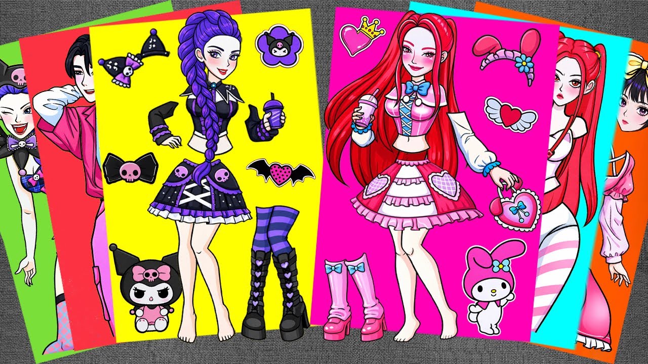 [💗Paper DIY💗] KUROMI x MY MELODY COSPLAY with HUNTRIX RUMI & MIRA 💜🎀 KPOP DEMON HUNTERS STICKER BOOK