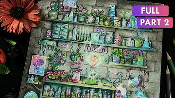 Coloring Tutorial: Magic Shelves Part 2 | WORLD OF FLOWERS book by Johanna Basford | Prismacolor