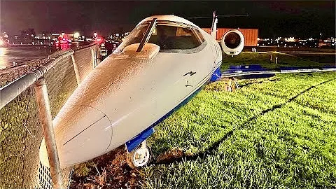 Two business jets overrun the runway at Chicago Executive Airport