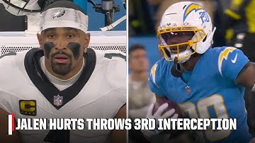 Jalen Hurts throws 3RD INTERCEPTION of the night vs. Chargers | NFL on ESPN