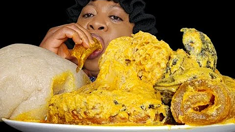 Asmr mukbang egusi ijebu soup and casava garri fufu African food eating sound 