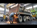 The process of completely disassembling the superlarge 25ton volvo truck junkyard in korea