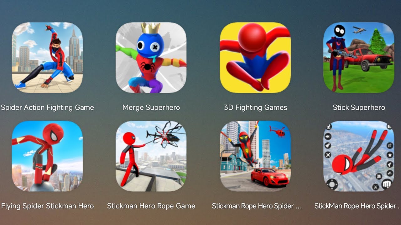 Spider Action Fighting, Merge Superhero, 3D Fighting Games, Stick Superhero, Flying Spider Stickman