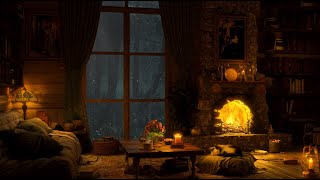 Cozy Reading Nook Ambience with Rain & Fireplace Sounds for Mind Relaxation  Smooth Jazz Music