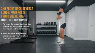 2KB Front Rack Reverse Lunge, Push Press, Front Squat, RDL