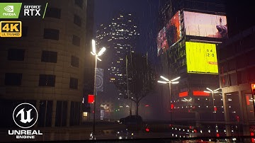 "Neon Night City in Rain" | Unreal Engine 4.25 | Raytracing [4K]