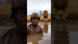 ELE SURGIU DA ÁGUA… E O LEÃO CORREU 😳🦁#shorts#natureza#vidaanimal