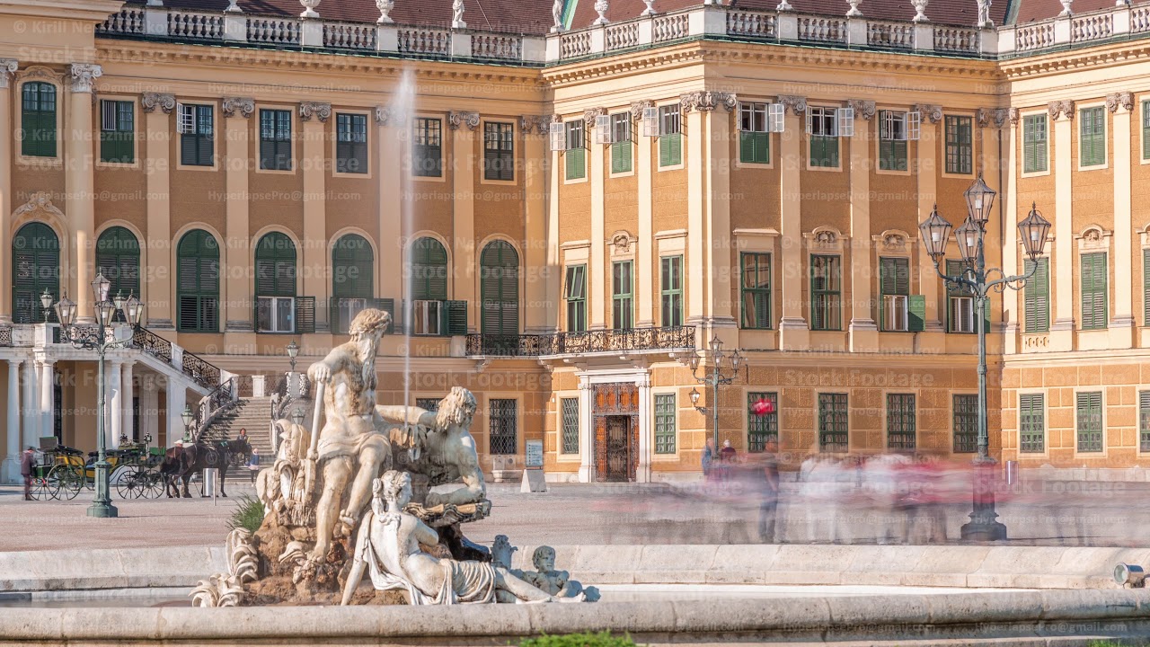 Beautiful view of famous Schonbrunn Palace timelapse with Great Parterre garden in Vienna, Austria