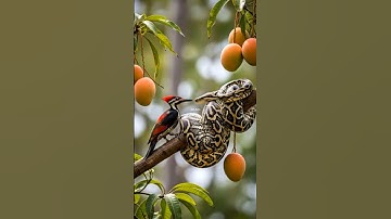 Ferocious Woodpecker Attacks Giant Python in a Fierce Battle #wildlife #woodpecker #python #shorts