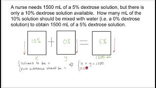Mixture Problem Example: Mixing 10% Dextrose Solution and Water (Algebra Word Problem)