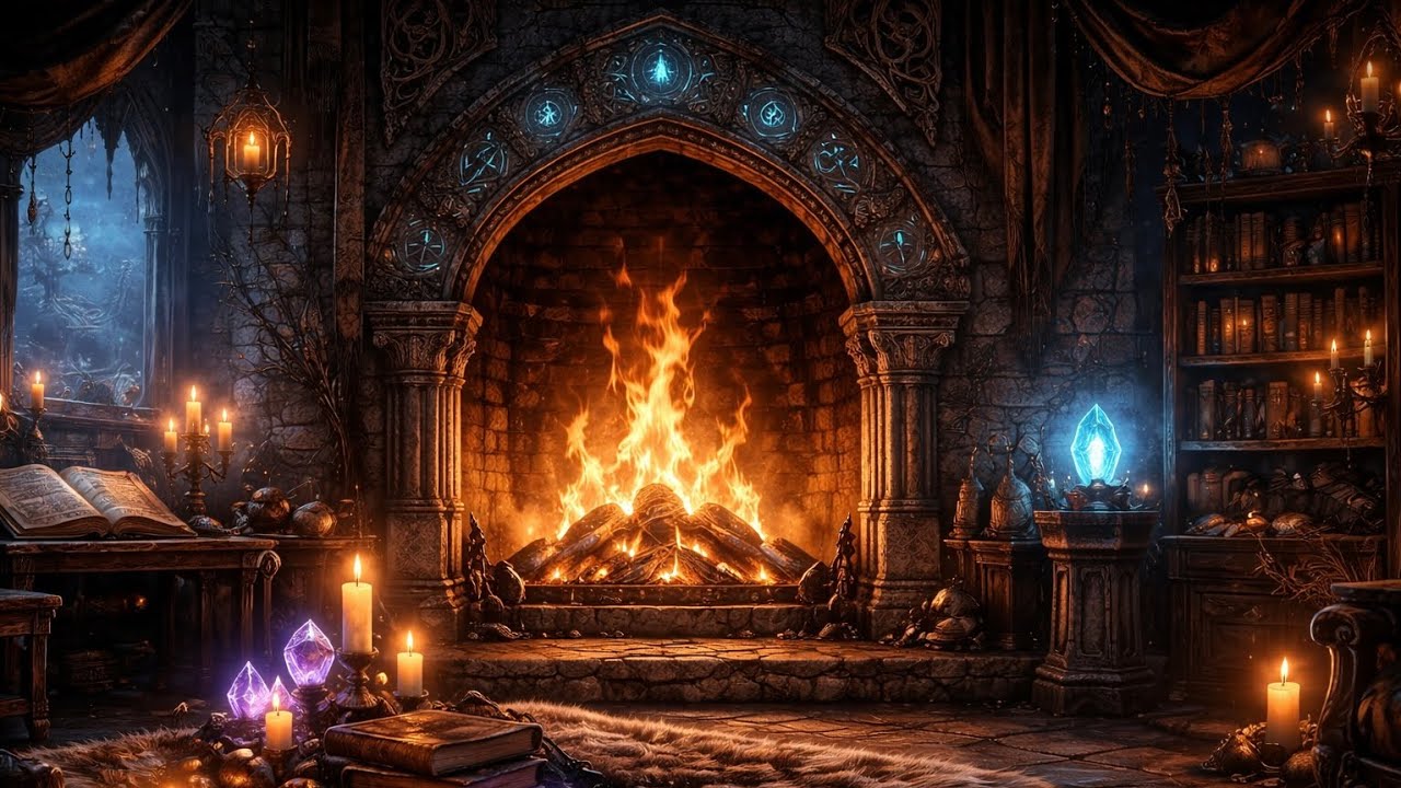 Enchanted Wizard Hall Fireplace | 2 Hours Fantasy Fire Ambience - YouTube