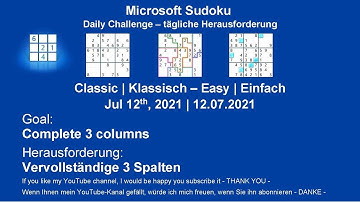 Sudoku Classic - Easy | Jul 12, 2021 | Goal: Complete 3 columns
