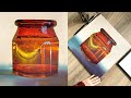 Realistic Oil Painting in Process. Step by Step. Still Life. Glass Painting. Orange Vase