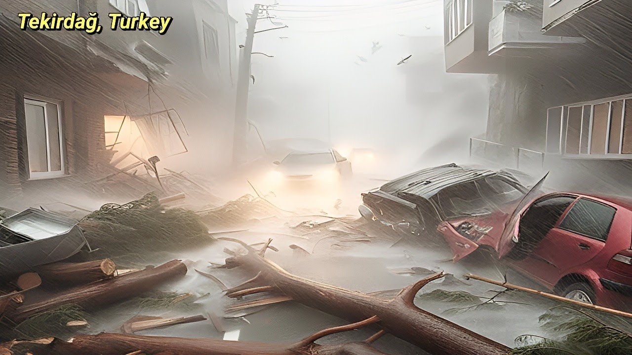 Сильный дождь, град и сильный ветер в Текирдаге, Турция: упали деревья, слетели крыши!