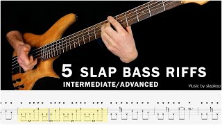 5 Slap Bass Riffs + Tab. Fast And Slow. Bass Slap Lesson