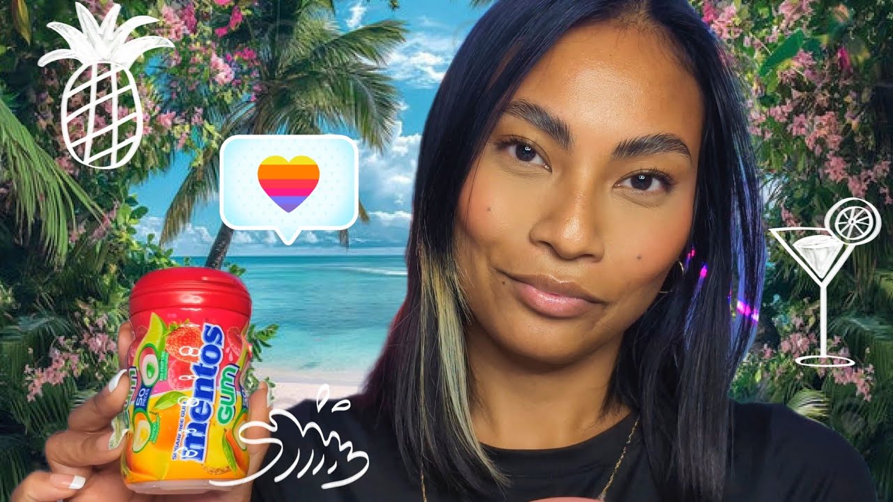 ASMR Trying Mentos Gum Tropical Flavor , Up Close Chewing Sounds