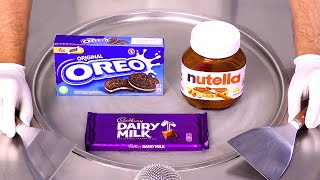 How to Make CADBURY + OREO + NUTELLA Ice Cream Rolls | ASMR (no talking)