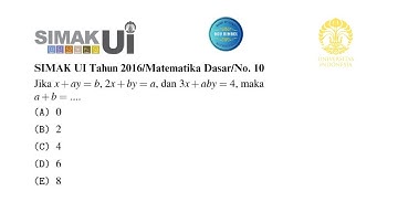 SIMAK UI Tahun 2016/Matematika Dasar/No. 10 (Sistem Persamaan Linier Dua Variabel)