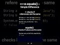 == vs eqauls() difference #javatutorial #javaprogramming #javaforbeginners #java #shorts #coding