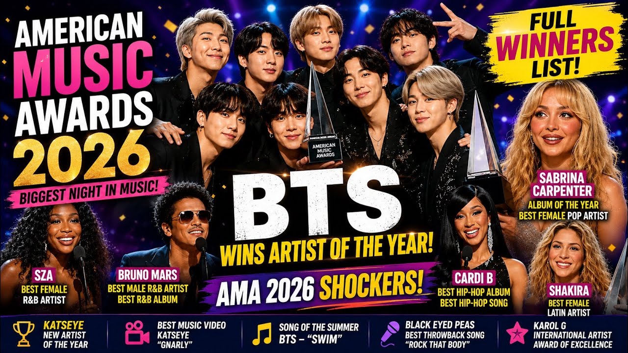 BTS WINS Artist of the Year at American Music Awards 2026 🔥 Full Winners List + Biggest AMA Moments