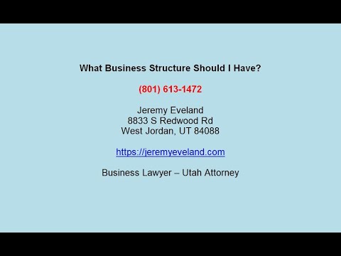 What Business Structure Should I Have? Jeremy Eveland (801) 613-1472