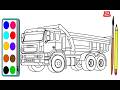 Bagaimana Cara Menggambar dan Mewarnai Dump Truk Super Panjang Muat Pasir untuk anak dan Balita