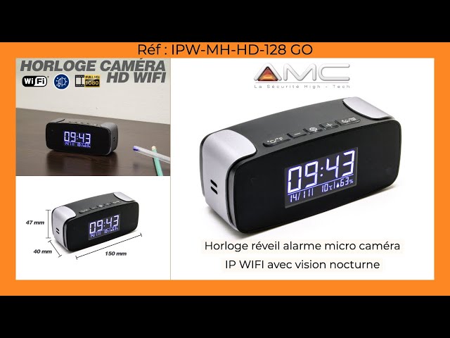 Horloge station météo micro caméra IP WiFi HD avec vision nocturne microSD  128 Go incluse