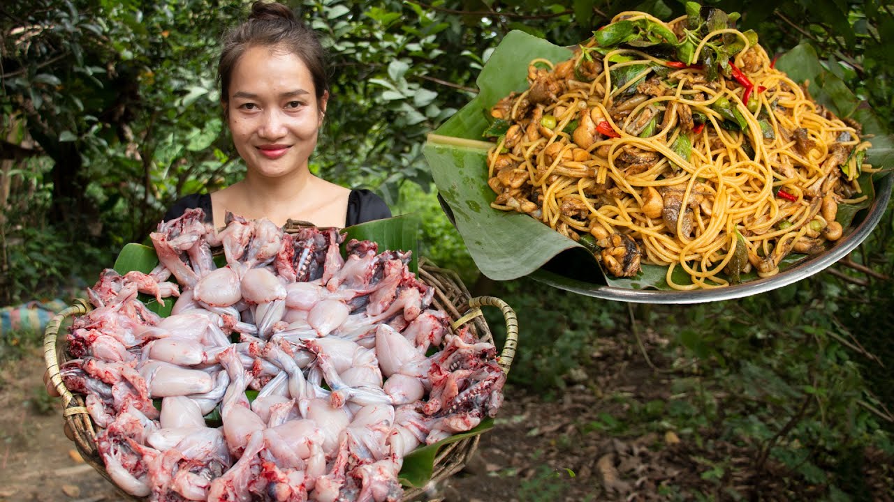 Frog Spaghetti with finger root cooking YouTube