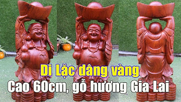 Tượng Di Lặc dâng vàng cao 60cm gỗ hương ta | Pho tượng Di Lặc để bàn đẹp