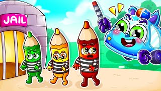 Bad Crayons Stole Color😭Crayons Go To Color Prison🚗🚓🚌🚑+More Nursery Rhymes by BabyCar Story