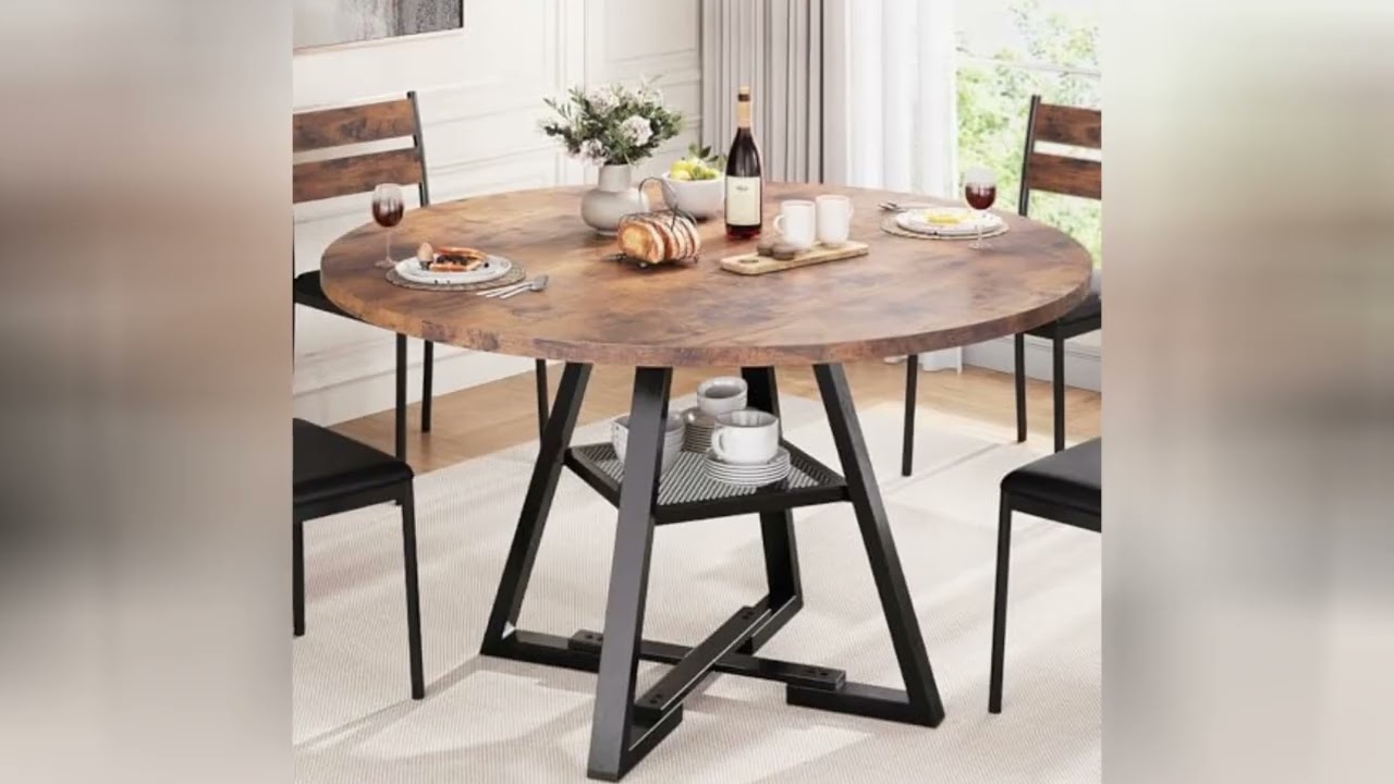 47 Rustic Brown Round Dining Table | Space-Saving & Stylish Kitchen Table