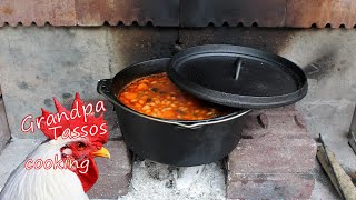 Fasolada - Haricot bean soup cooked on a wood fire