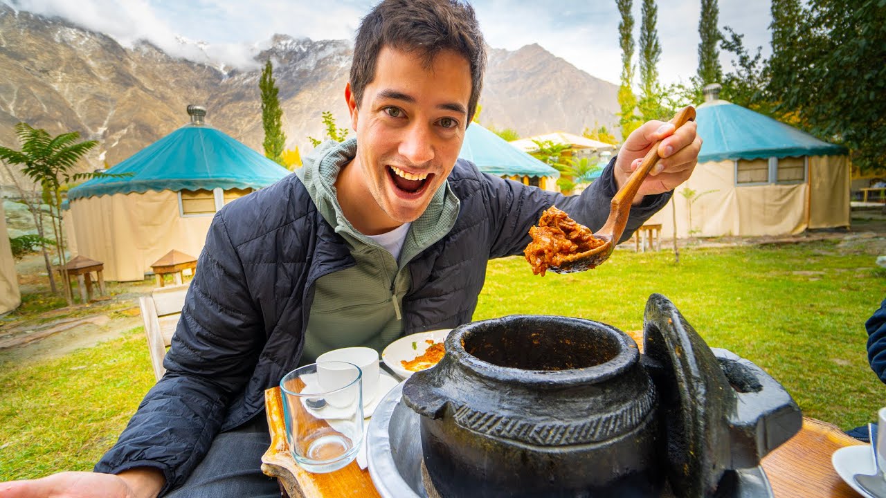 Pakistani Food in HUNZA, Gilgit-Baltistan - AMAZING 200 Year Old Stone Pot Curry!!