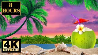 Cocktail Drink Juice Summer Water Beach Palmtrees Happy Wallpaper Scrennsaver Background 4K 8 HOURS screenshot 3