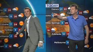Red Symons, Michael Rowland try hand at weather presenting