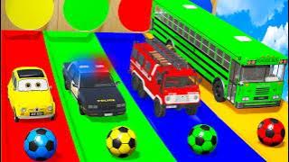 Long Cars vs Funny Cars with Monster Truck Rescue Bus - Cars vs Deep Water - BeamNG Drive