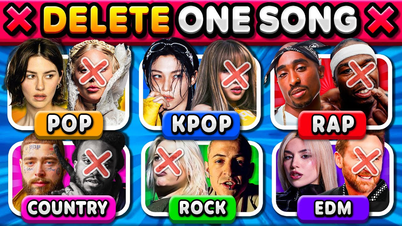 POP vs KPOP vs RAP vs COUNTRY vs ROCK vs EDM 🎵Delete One Song 🤩 | Music ...