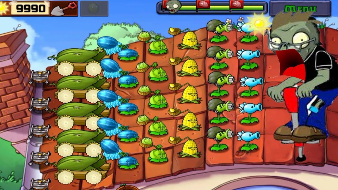 Pogo zombies can't break this defense line up Plants vs Zombies Hack