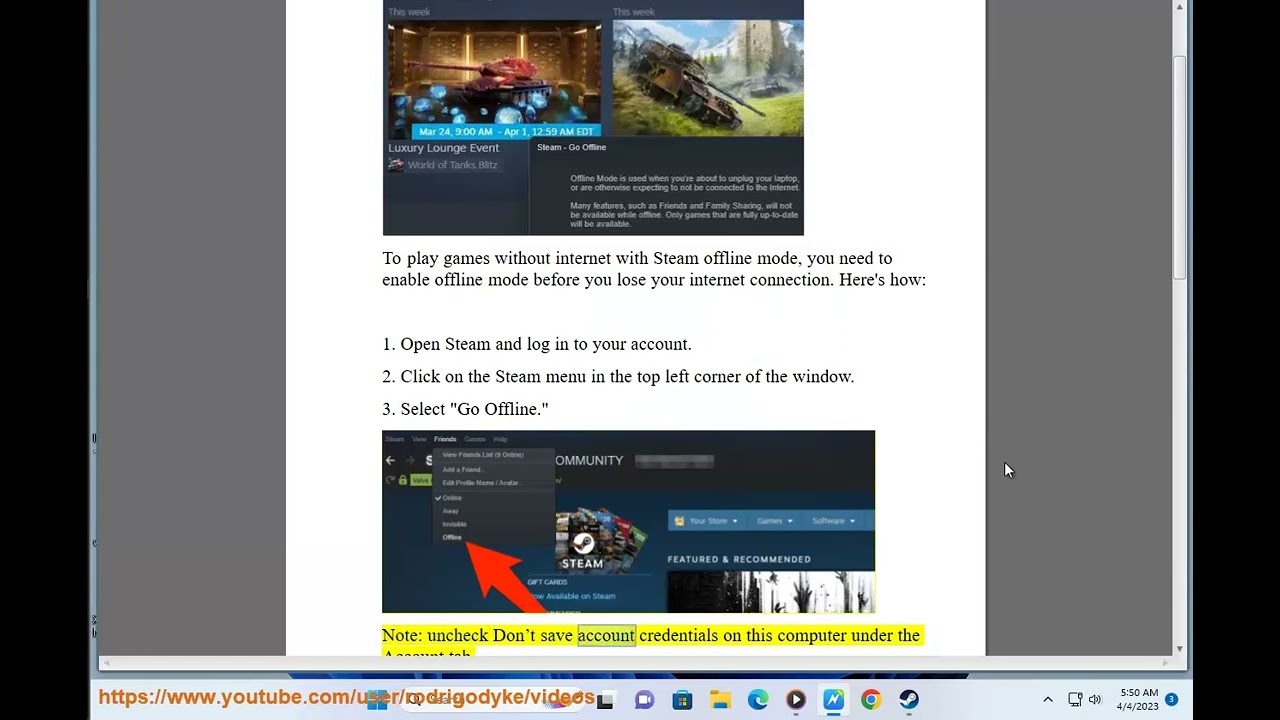 Play games without internet with Steam offline mode