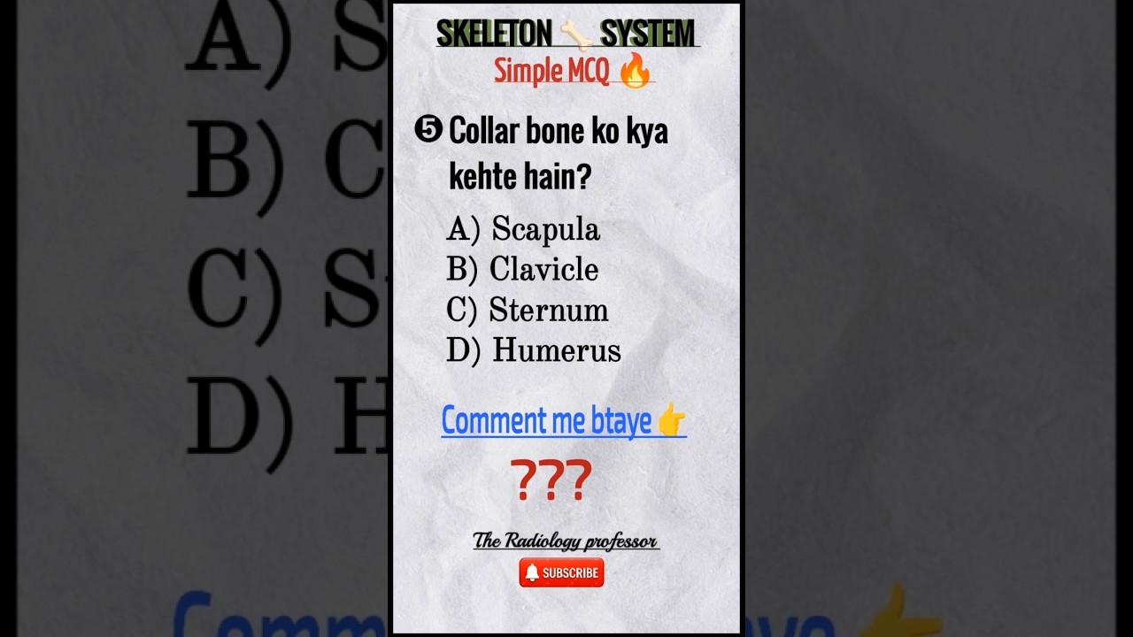 “Skeleton System MCQs 🦴 | 5 Easy Questions | Medical Students Test Yourself 🔥 Follow for Daily MCQs”