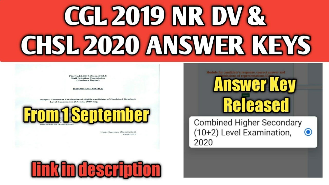 SSC CHSL Answer Keys | CGL 2019 NR DV update